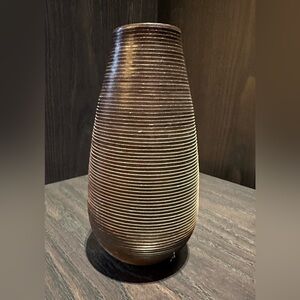 Leather Crate and Barrel Brown Vase. 11 inches x 4 inches. Lightweight